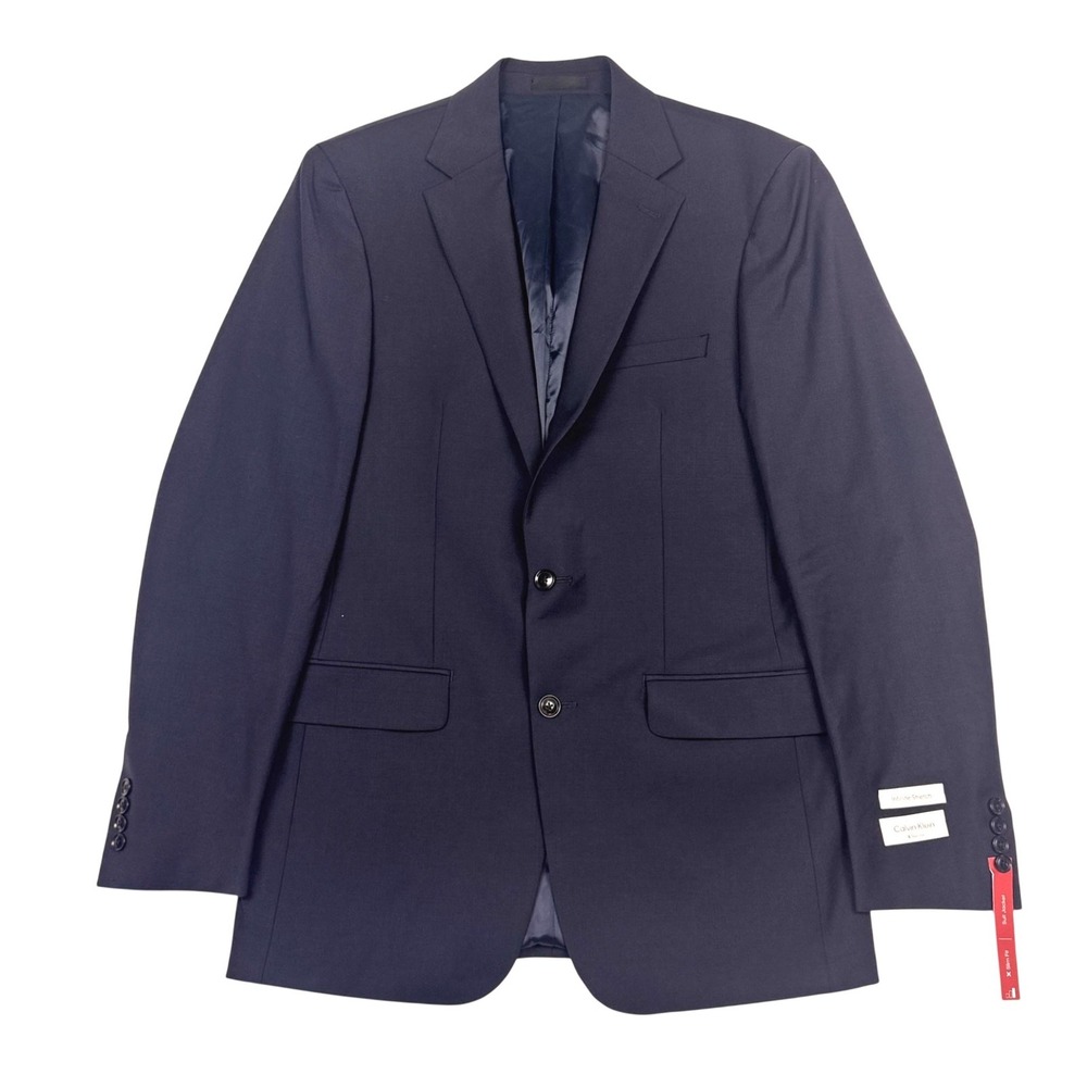 $450 Calvin Klein Suit Jacket Mens 40 L Navy X Slim Fit Wool Infinite Stretch